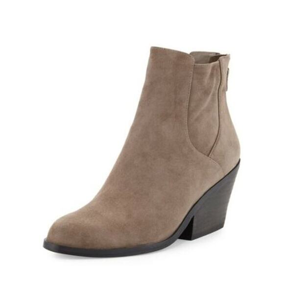 Eileen Fisher Peer Boot Shadow Taupe Suede Almond Toe Block Heel Ankle Bootie - Picture 14 of 14